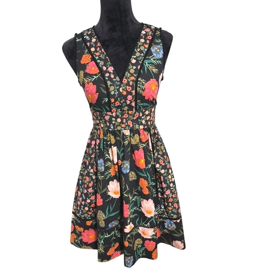 Kate Spade A-Line Mixed Blossom V Neck Fit & Flare Pocket Dress Womens Size 0